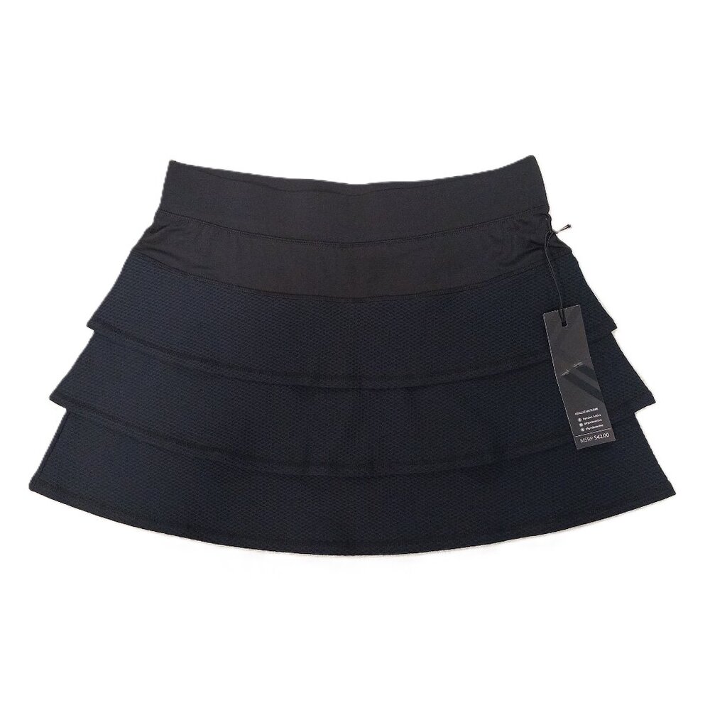 Kyodan Women's Golf Skort Biker Shorts Tiered Mesh Skirt Black Sporty Size L